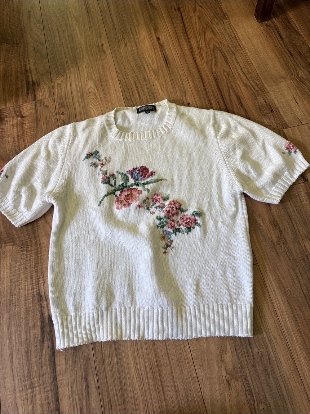 Lands' End Cream Short Sleeve Knit Top